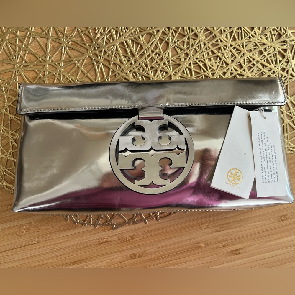 Tory Burch Silver Clutch Bag - Picture 1 of 8